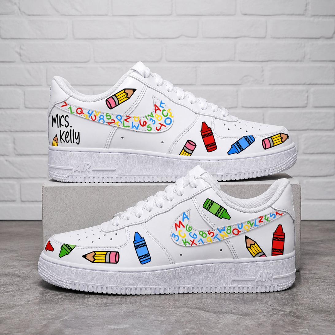 AF1 MRS. KELLY teacher crayons pencils colorful custom hand-painted sneaker
