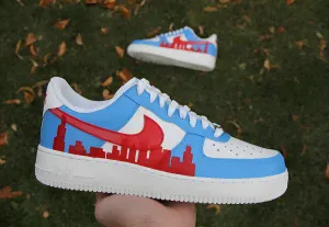 Custom Air Force 1 redbluecolorblockpairhand-painted