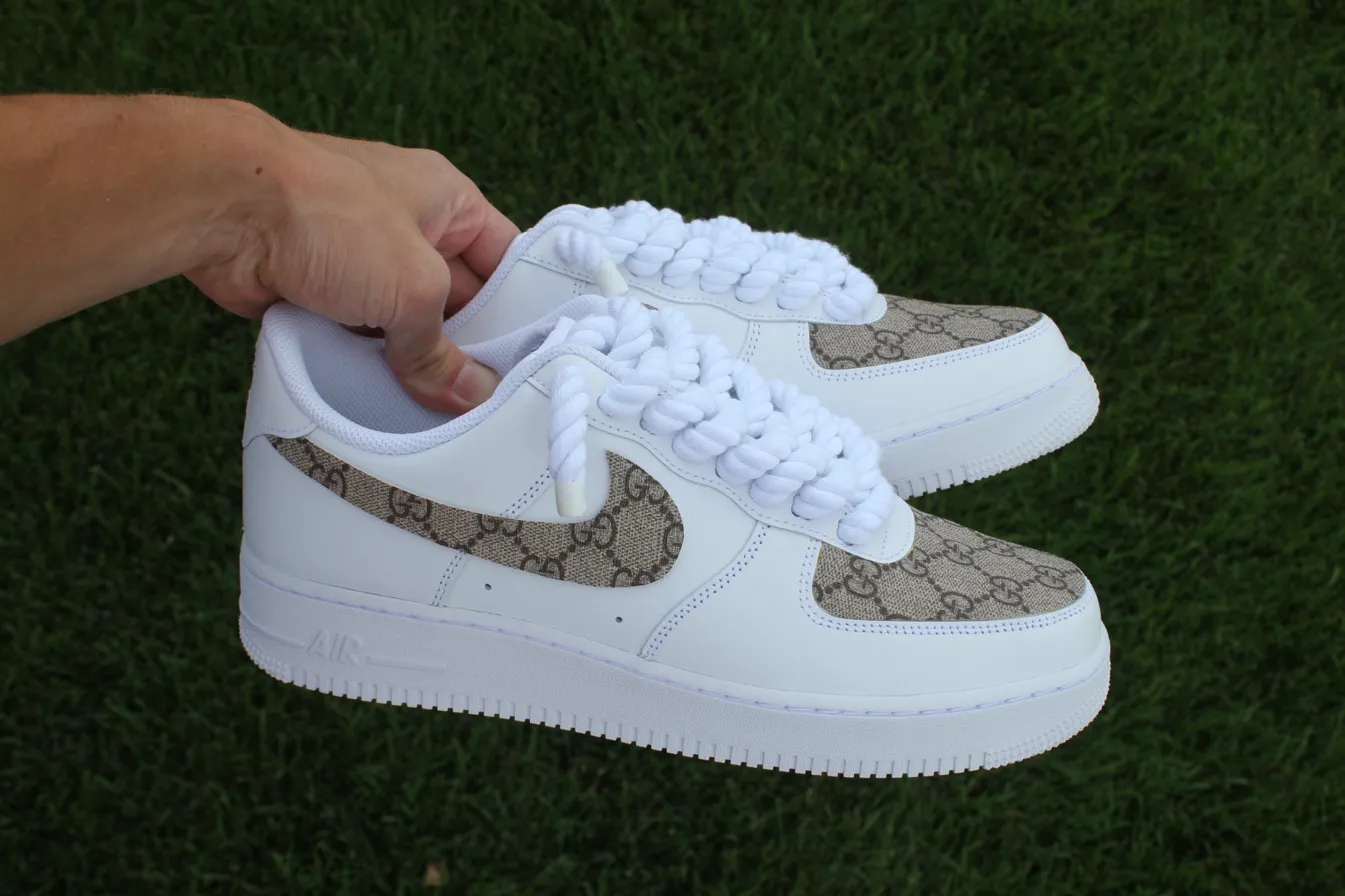 Custom Air Force 1 creamgoldluxurylacejewelshand-painted