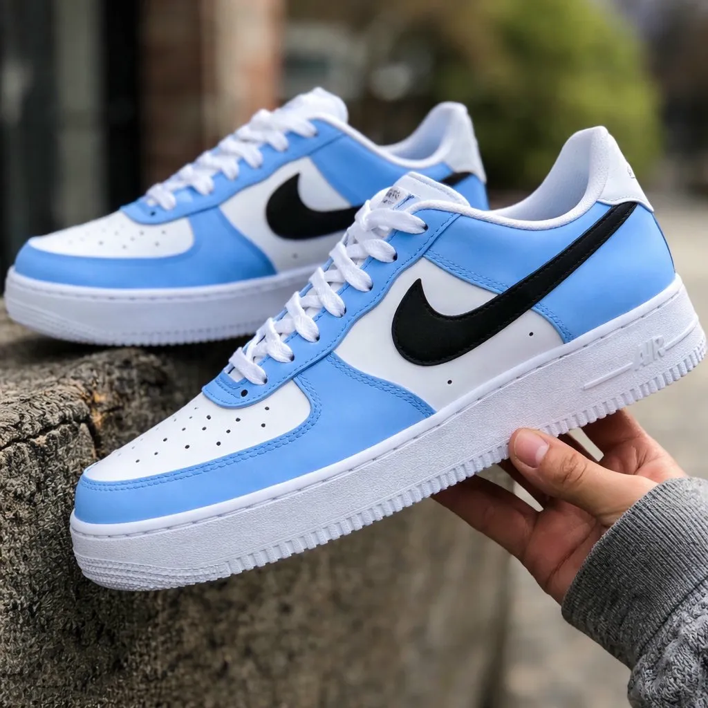 Custom Air Force 1 icybluemonogrampanelshand-painted