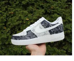 Custom Air Force 1 blackwhitefloralprinthand-painted