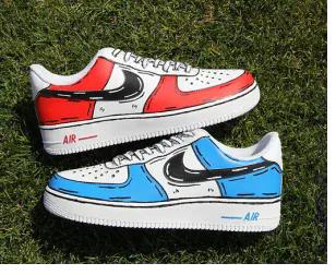 Custom Air Force 1 redbluecolorblockpairhand-painted