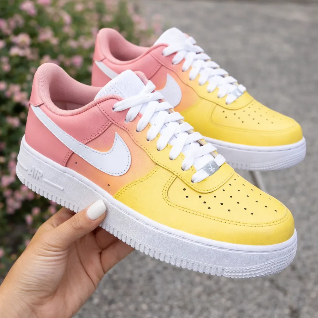 Custom Air Force 1 redyellowsunsetcolorblockhand-painted