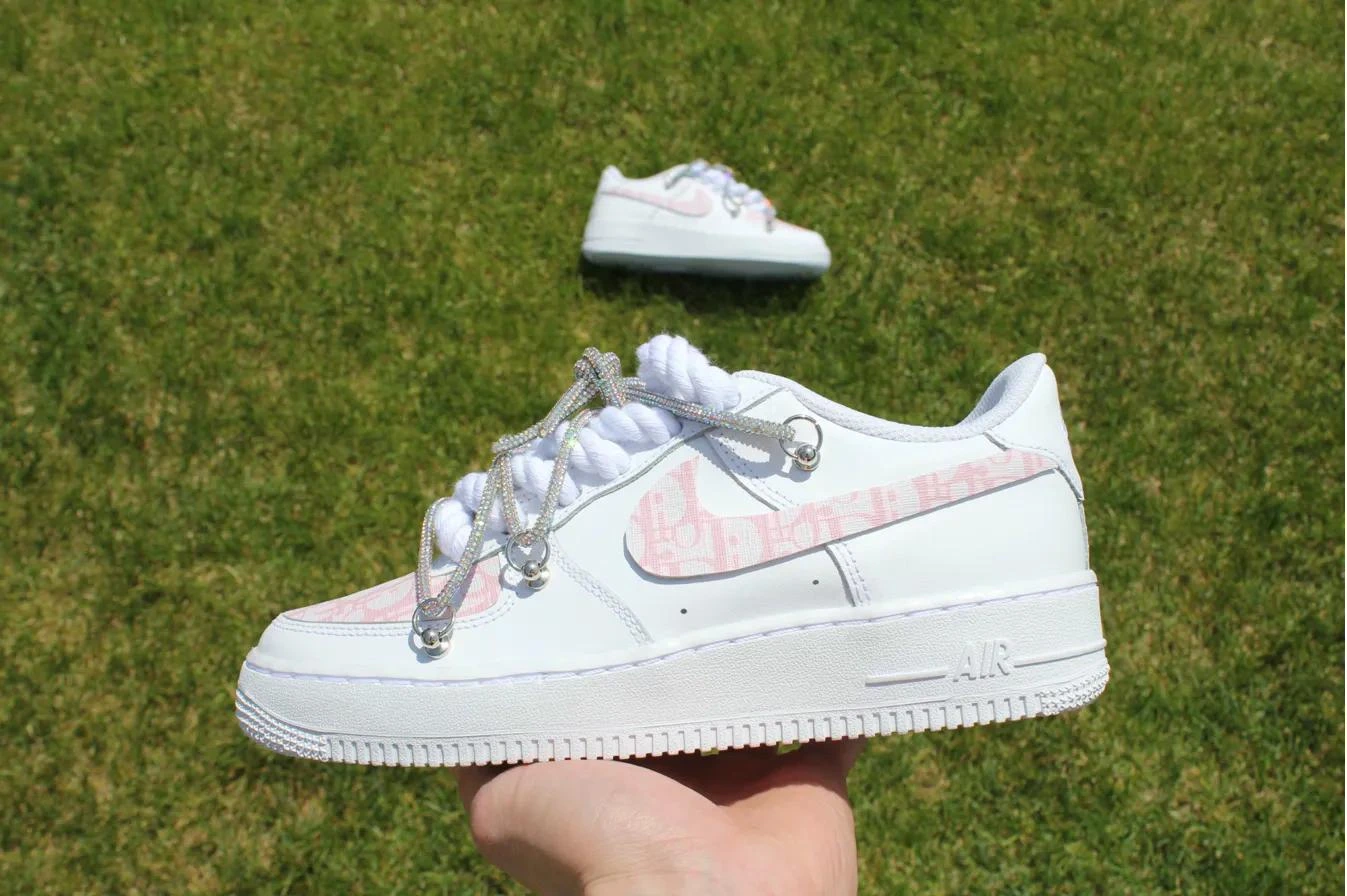 Dior Pink Monogram — Rope Laces — custom hand-painted sneaker by StyleReels