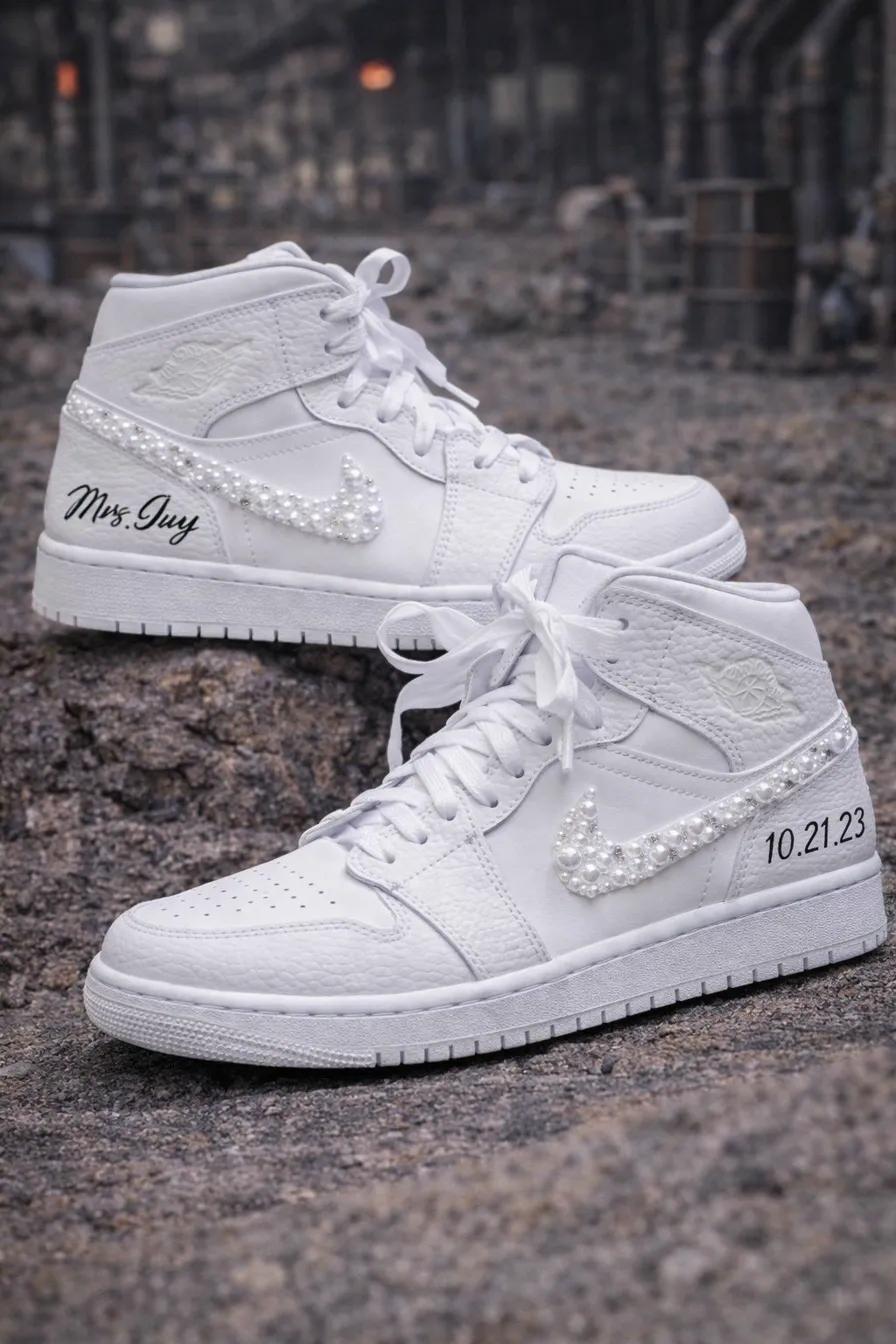 Jordan 1 — Pearl Bridal Wedding — custom hand-painted sneaker by StyleReels