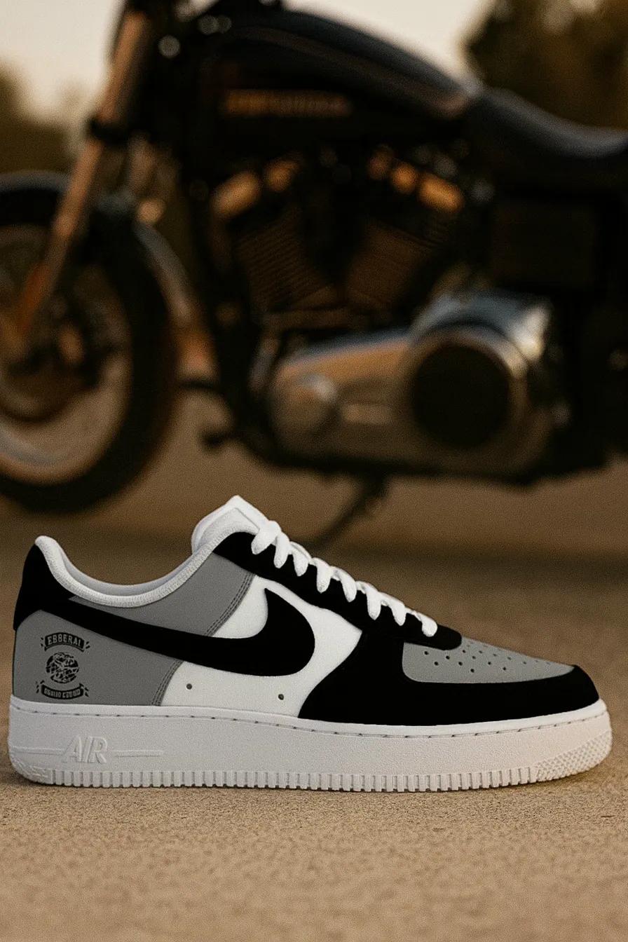 MC Badge — Clean Black & White — custom hand-painted sneaker by StyleReels