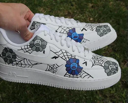 Black & Blue Floral Outline — custom hand-painted sneaker by StyleReels