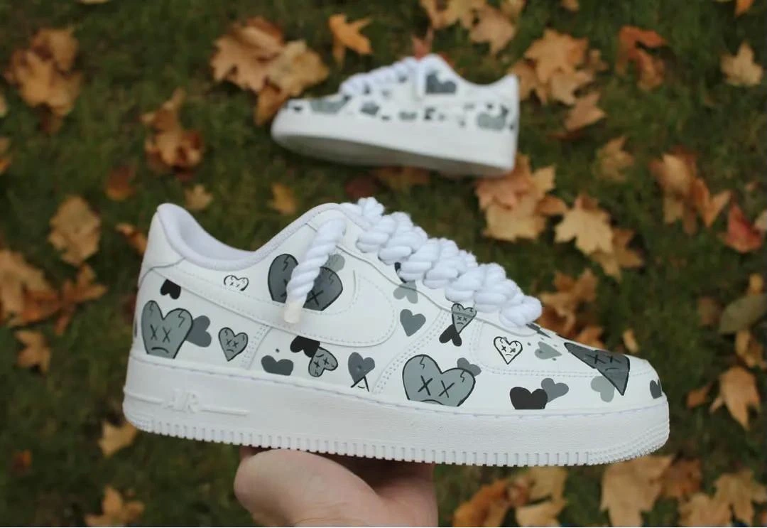 Grey Hearts All-Over Print — custom hand-painted sneaker by StyleReels