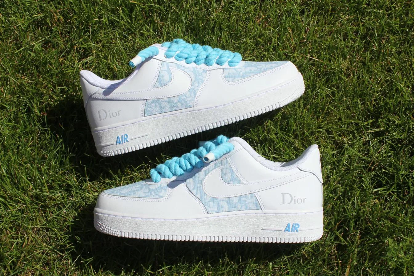 Icy Blue Monogram Panels — custom hand-painted sneaker by StyleReels