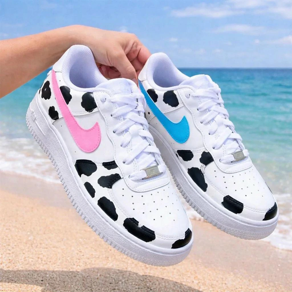 Pink & Blue Cow Print — custom hand-painted sneaker by StyleReels