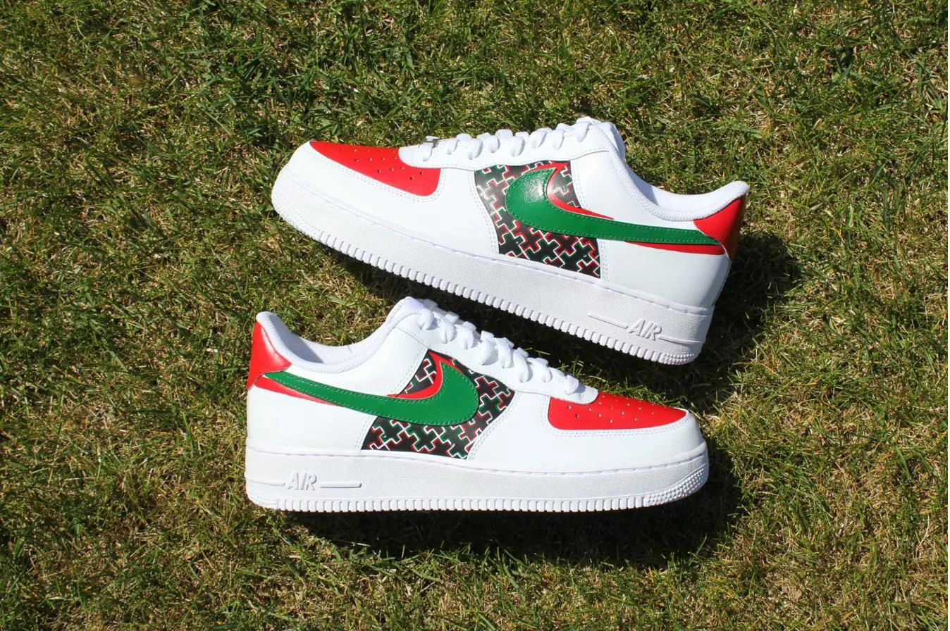 Red & Green Snake Skin — custom hand-painted sneaker by StyleReels
