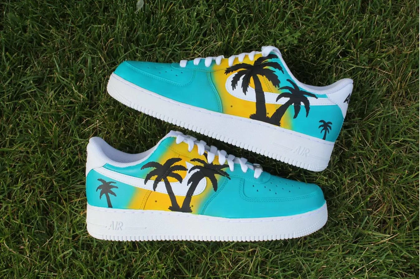 Tropical Palm Tree Beach — custom hand-painted sneaker by StyleReels