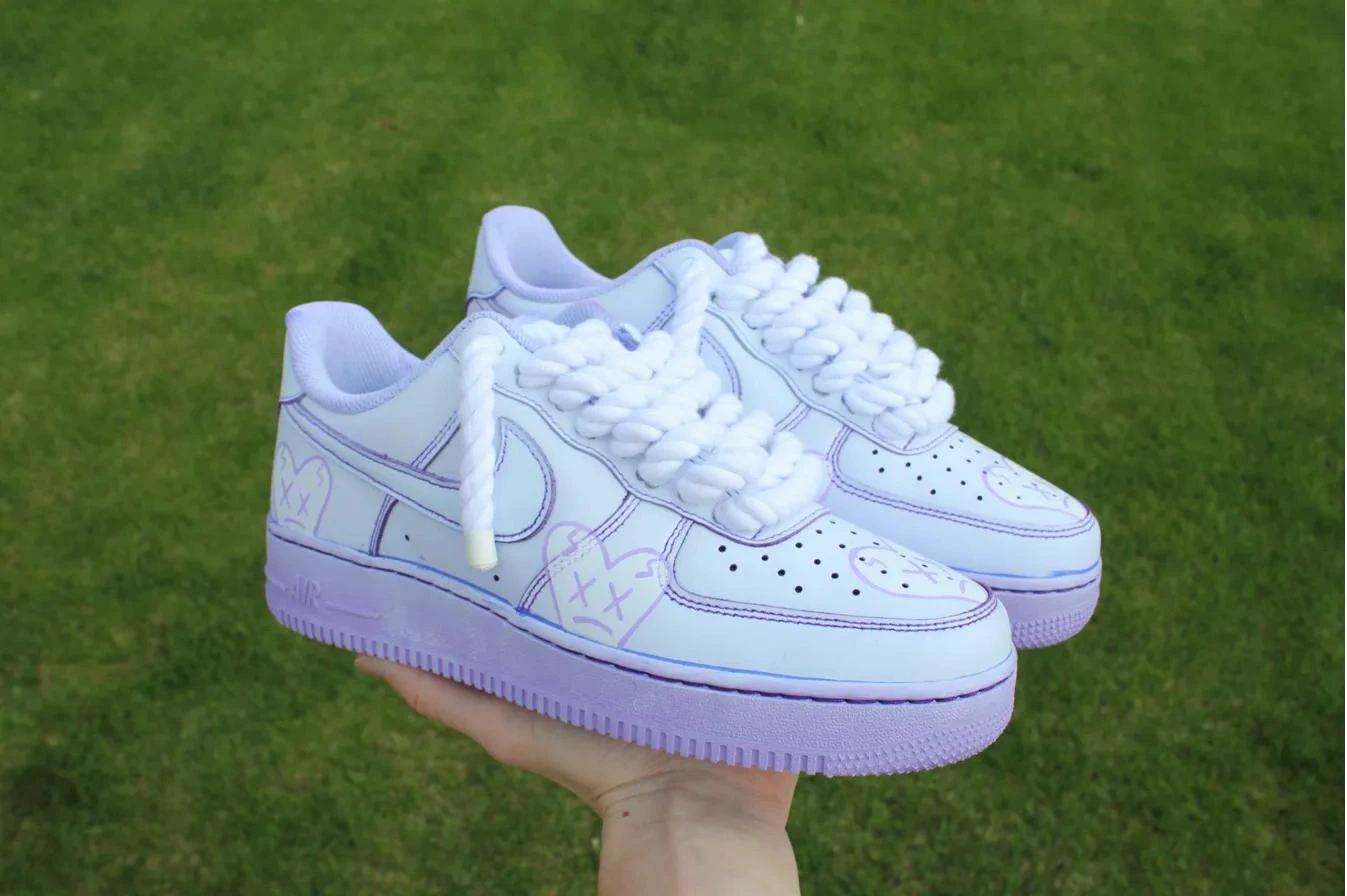 Lilac KAWS Hearts — custom hand-painted sneaker by StyleReels