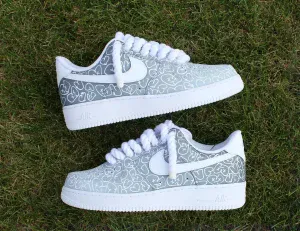 Custom Air Force 1 blueblackfloraloutlinehand-painted