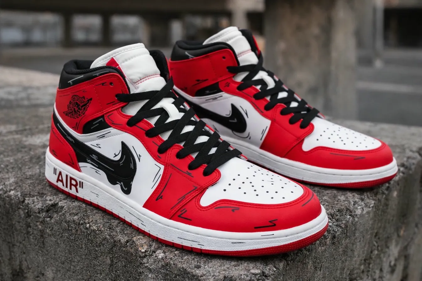 Custom Jordan 1 High blackwhitelineartsketchhand-painted