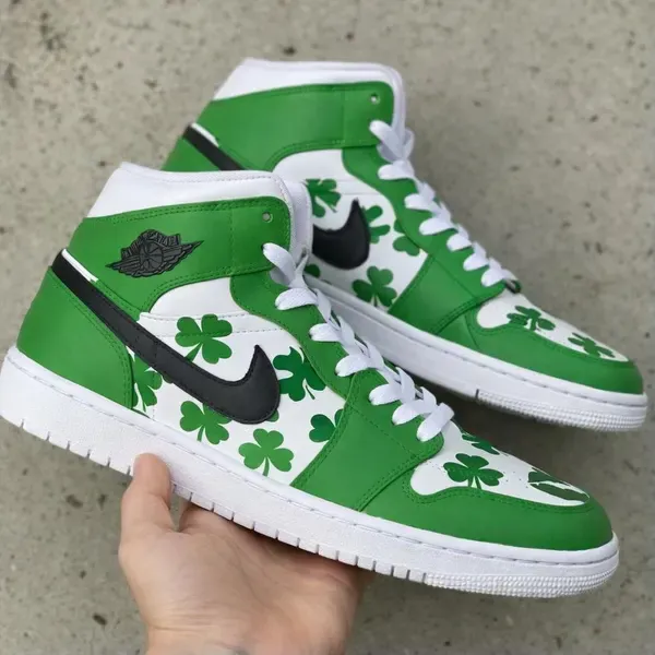 Custom Jordan 1 High greenshamrockcloverhand-painted