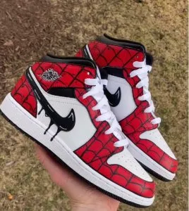 Custom Jordan 1 High redblackwebpatternhand-painted