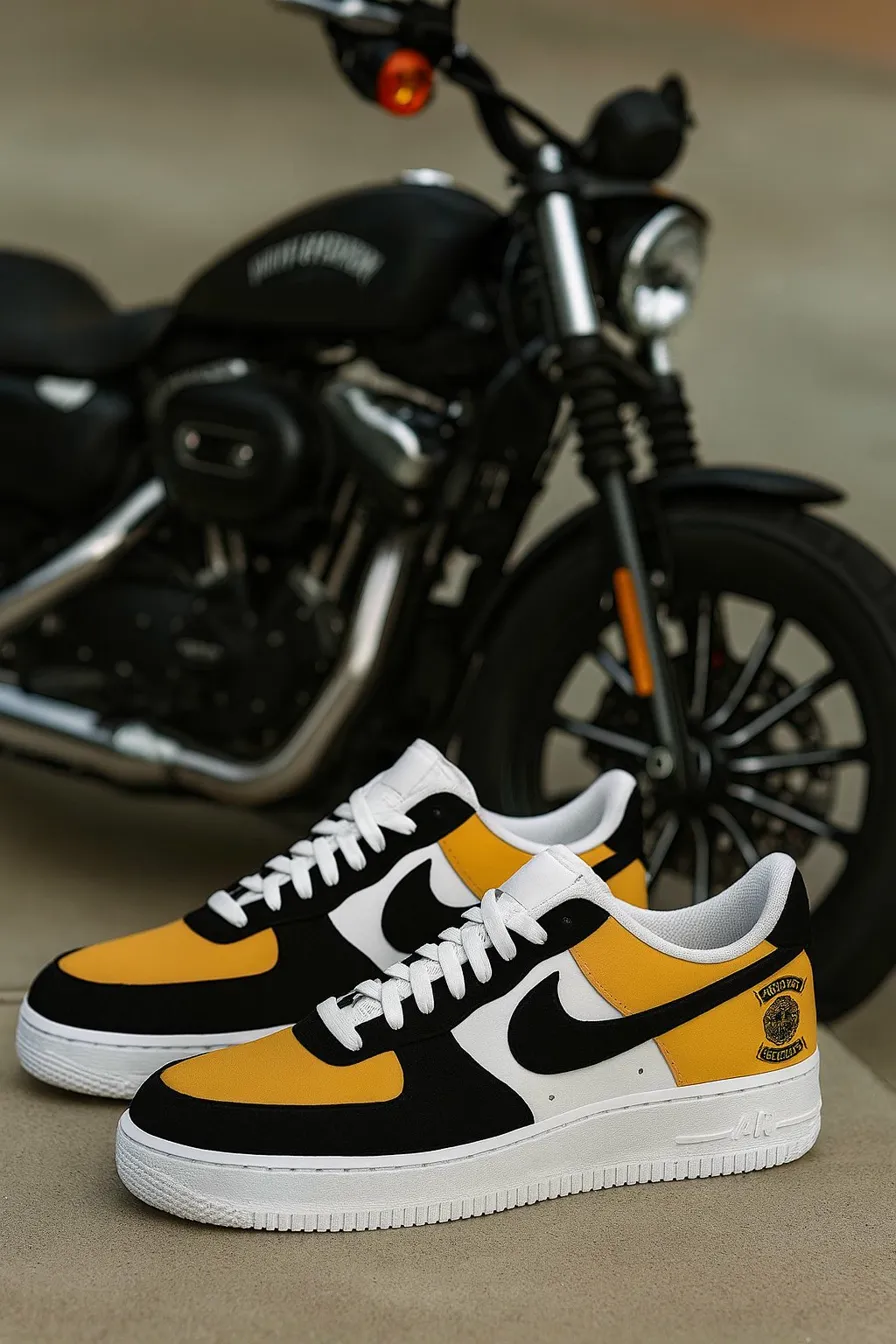 Custom biker AF1s motorcycle club themes leather build