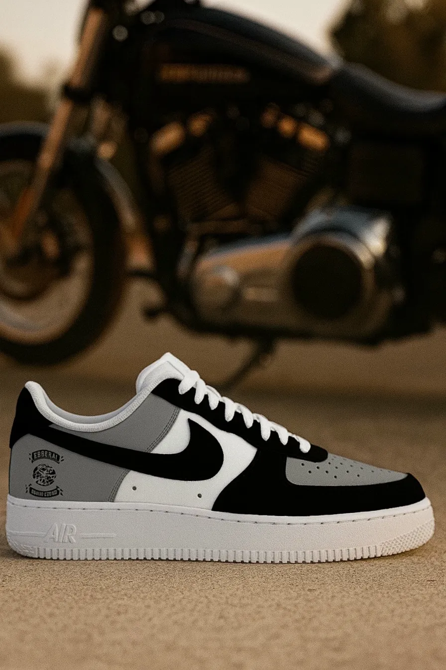 Custom biker Air Force 1 motorcycle club colorway badge logo