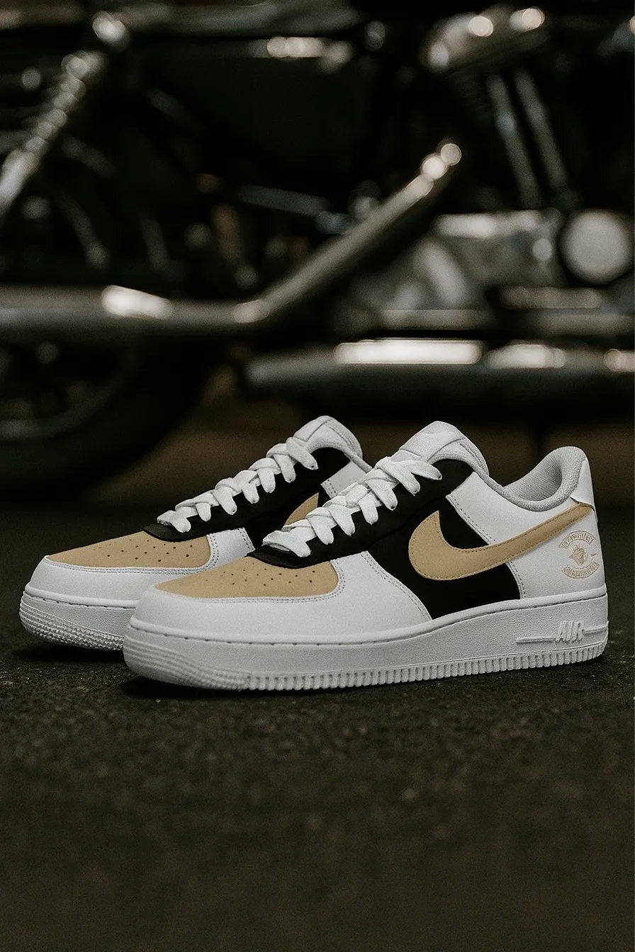 Custom motorcycle club hand-painted Nike Air Force 1 biker crew