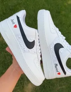 Blue heart edition custom wedding Air Force 1s couples