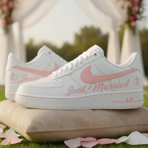 Pearl black swoosh custom wedding Air Force 1s bridal
