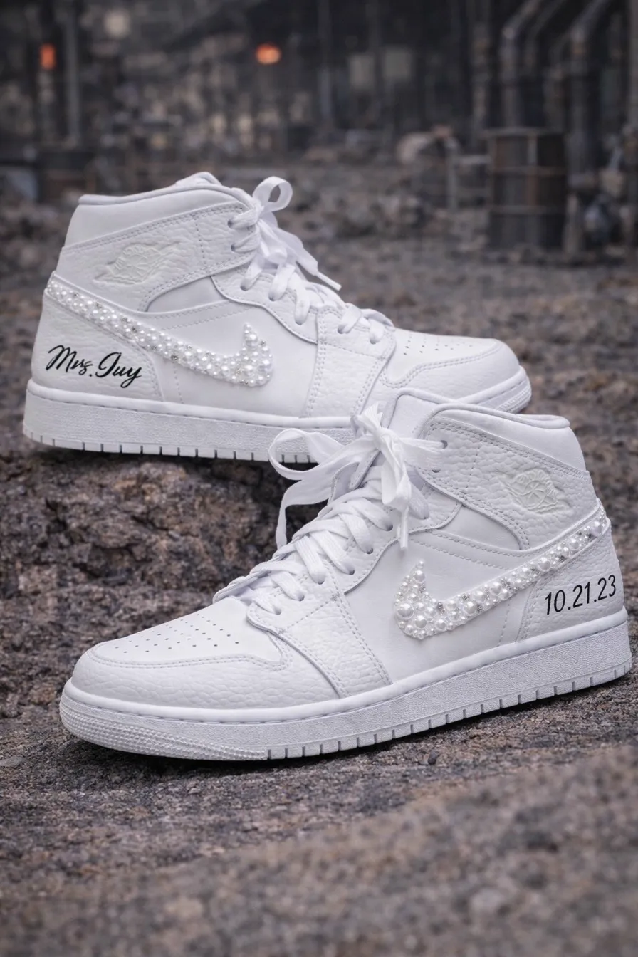 Custom Mrs Smith wedding bridal sneakers name and date personalized