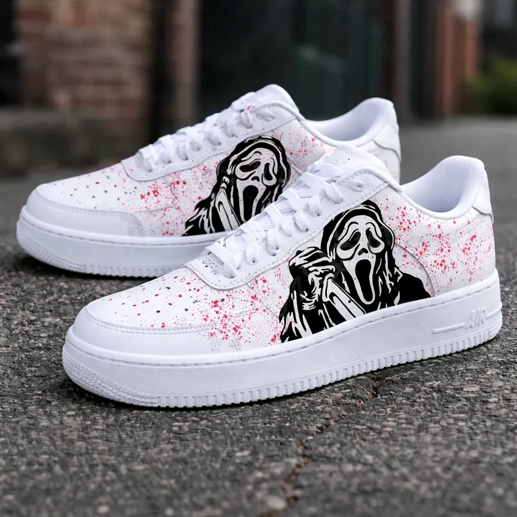 Custom Air Force 1 Low Black Gray Hand Painted Art Hand Painted Sneakers 005