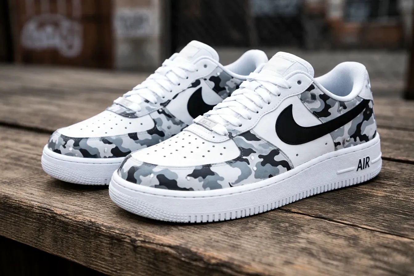 Custom Air Force 1 Low Black Gray Hand Painted Art Hand Painted Sneakers 008