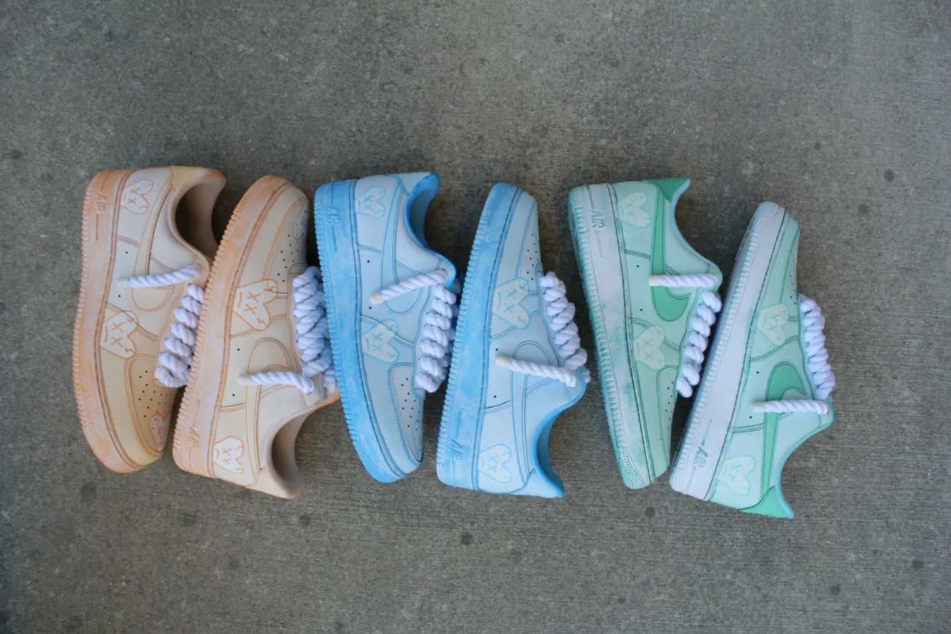 Custom Air Force 1 Low Black Teal Two Tone Colorblock Hand Painted Sneakers 001