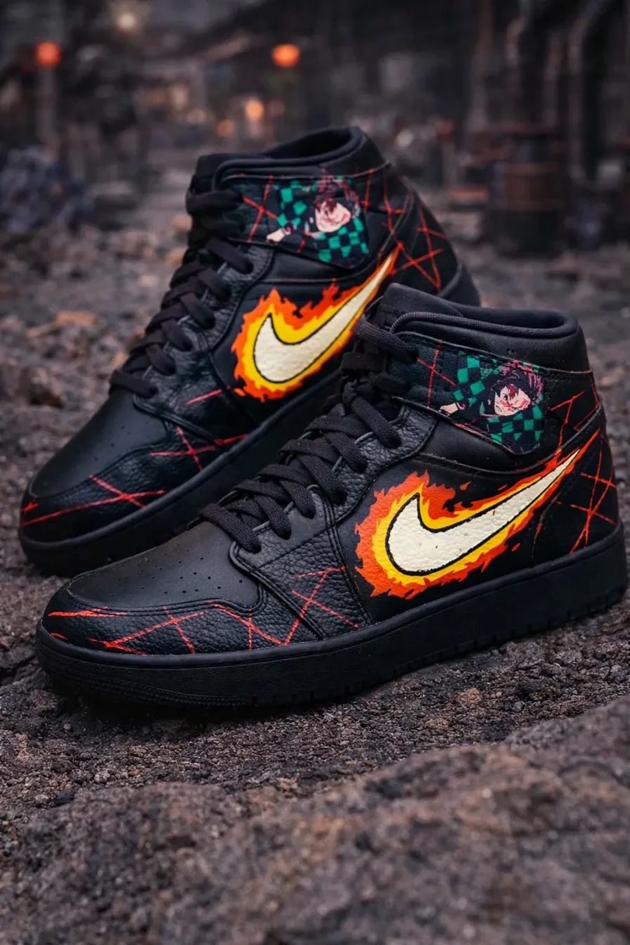 Custom Air Force 1 Low Black Two Tone Colorblock Hand Painted Sneakers 001