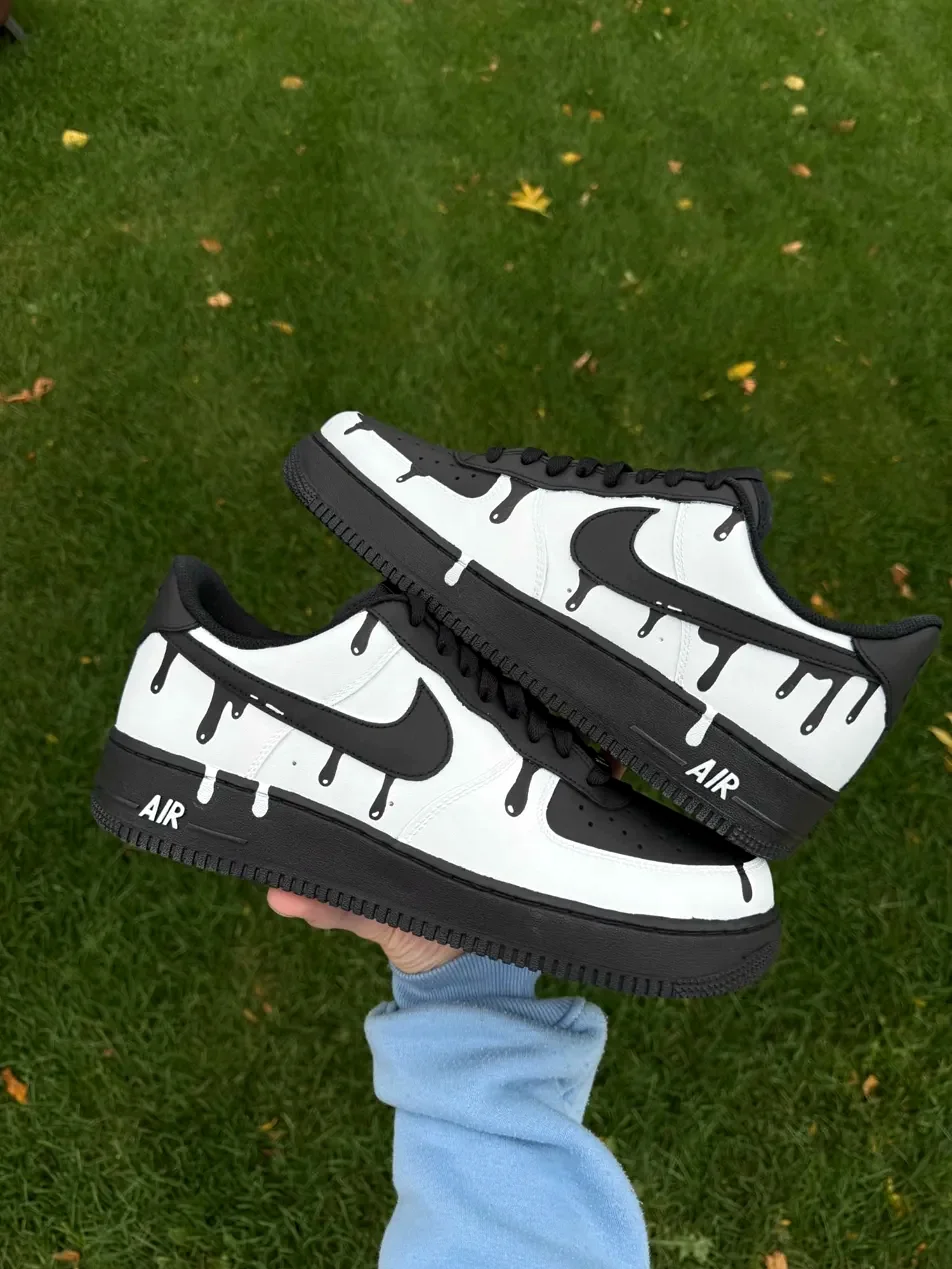 Custom Air Force 1 Low Black White City Skyline Hand Painted Sneakers 001