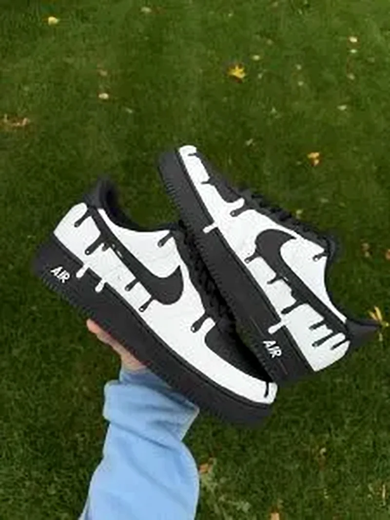 Custom Air Force 1 Low Black White City Skyline Hand Painted Sneakers 002