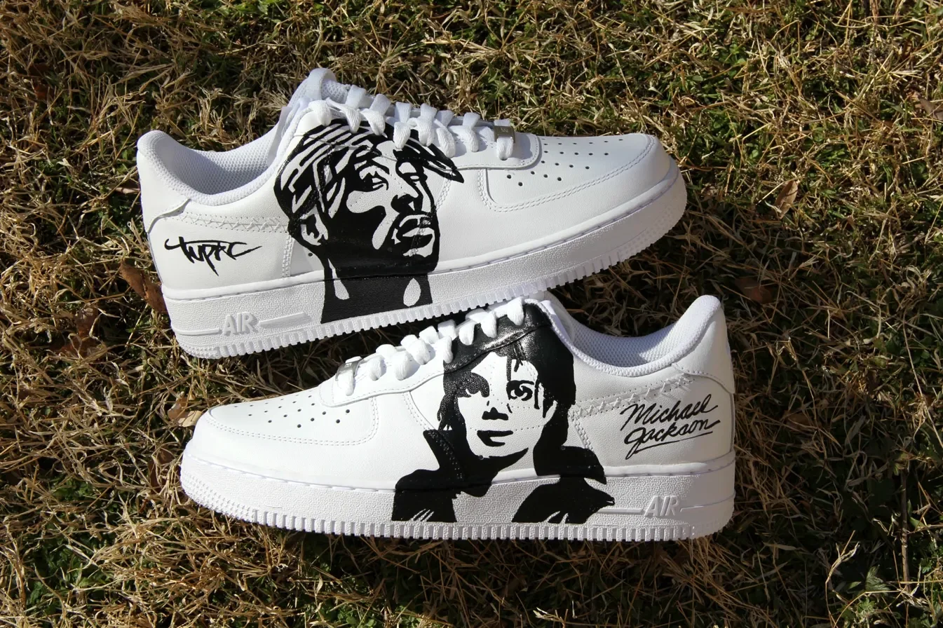 Custom Air Force 1 Low Black White Portrait Graphic Hand Painted Sneakers 001