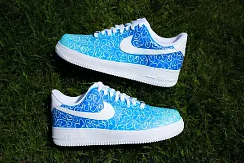 Custom Air Force 1 Low Blue Lace Print Pattern Hand Painted Sneakers 001