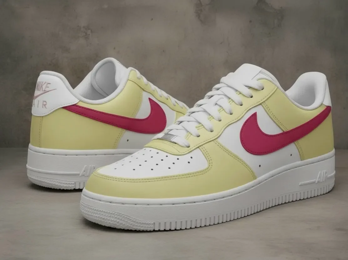 Custom Air Force 1 Low Butter Yellow Pink Colorblock Hand Painted Sneakers 001