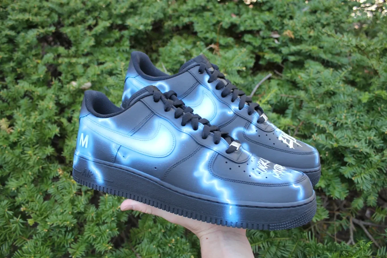 Custom Air Force 1 Low Electric Blue Lightning Hand Painted Sneakers 001