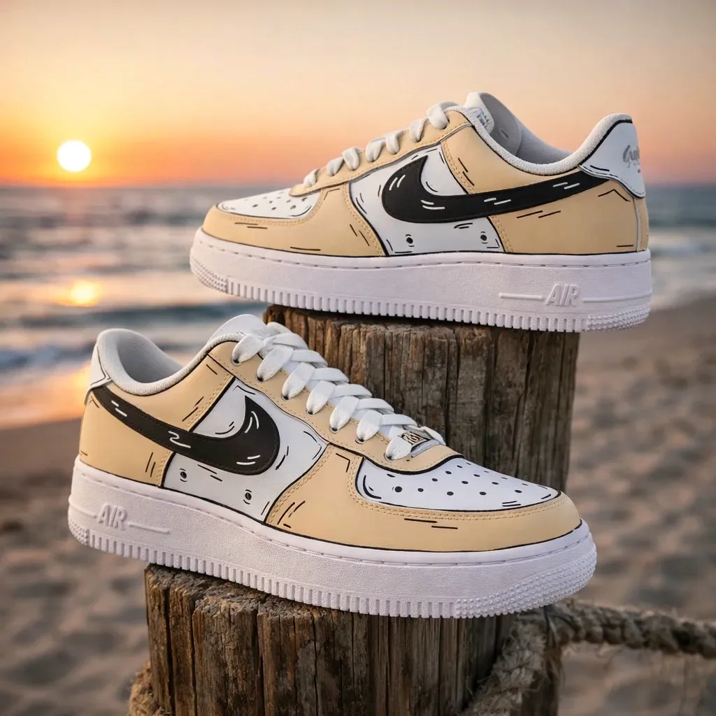 Custom Air Force 1 Low Gold Pink Hand Painted Art Hand Painted Sneakers 001