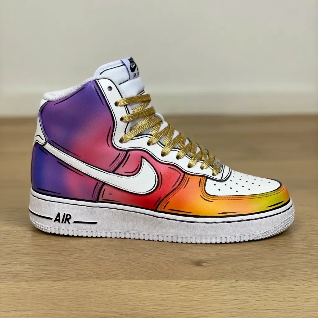 Custom Air Force 1 Low Gray Beige Pattern Detail Hand Painted Sneakers 001