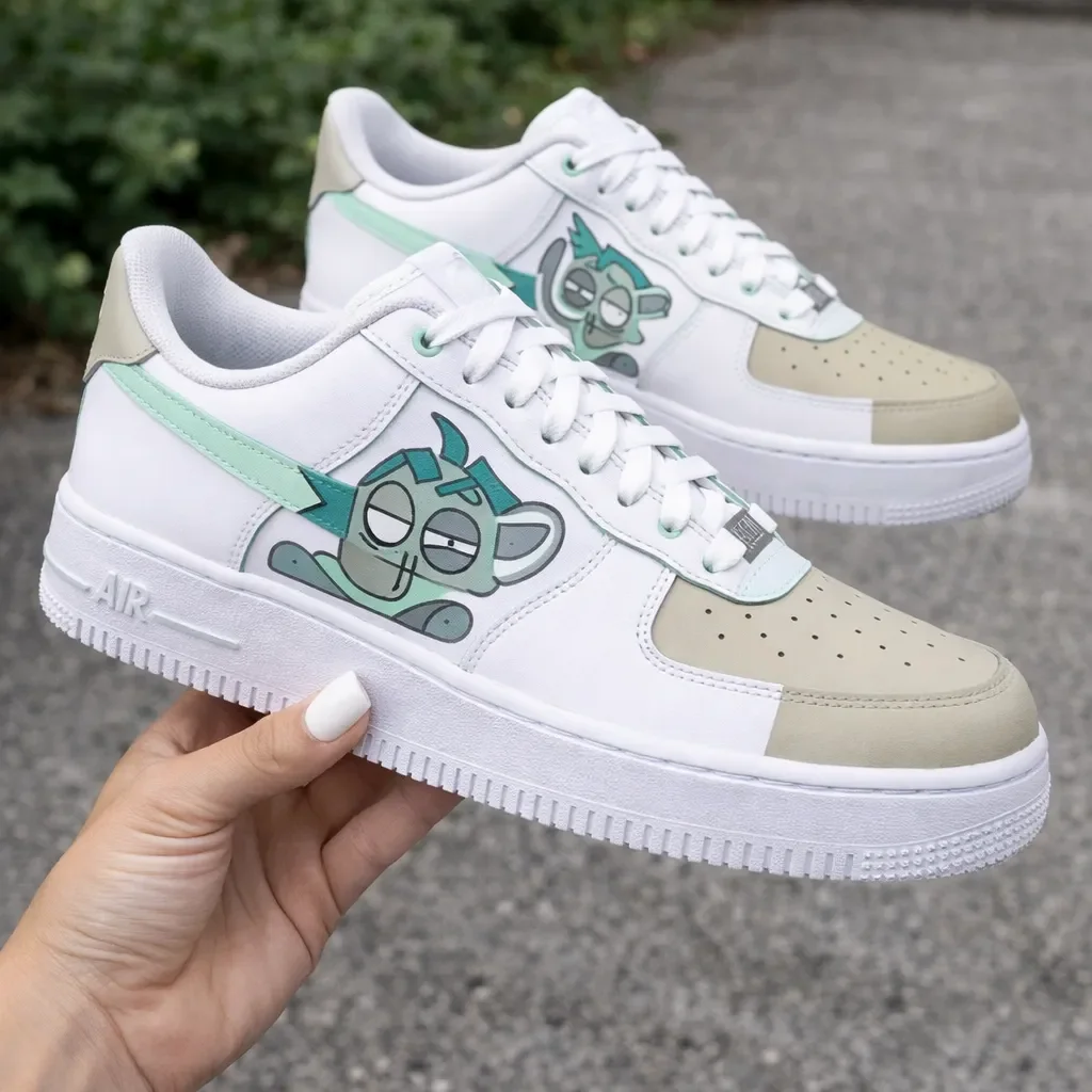 Custom Air Force 1 Low Gray Black Pattern Detail Hand Painted Sneakers 001