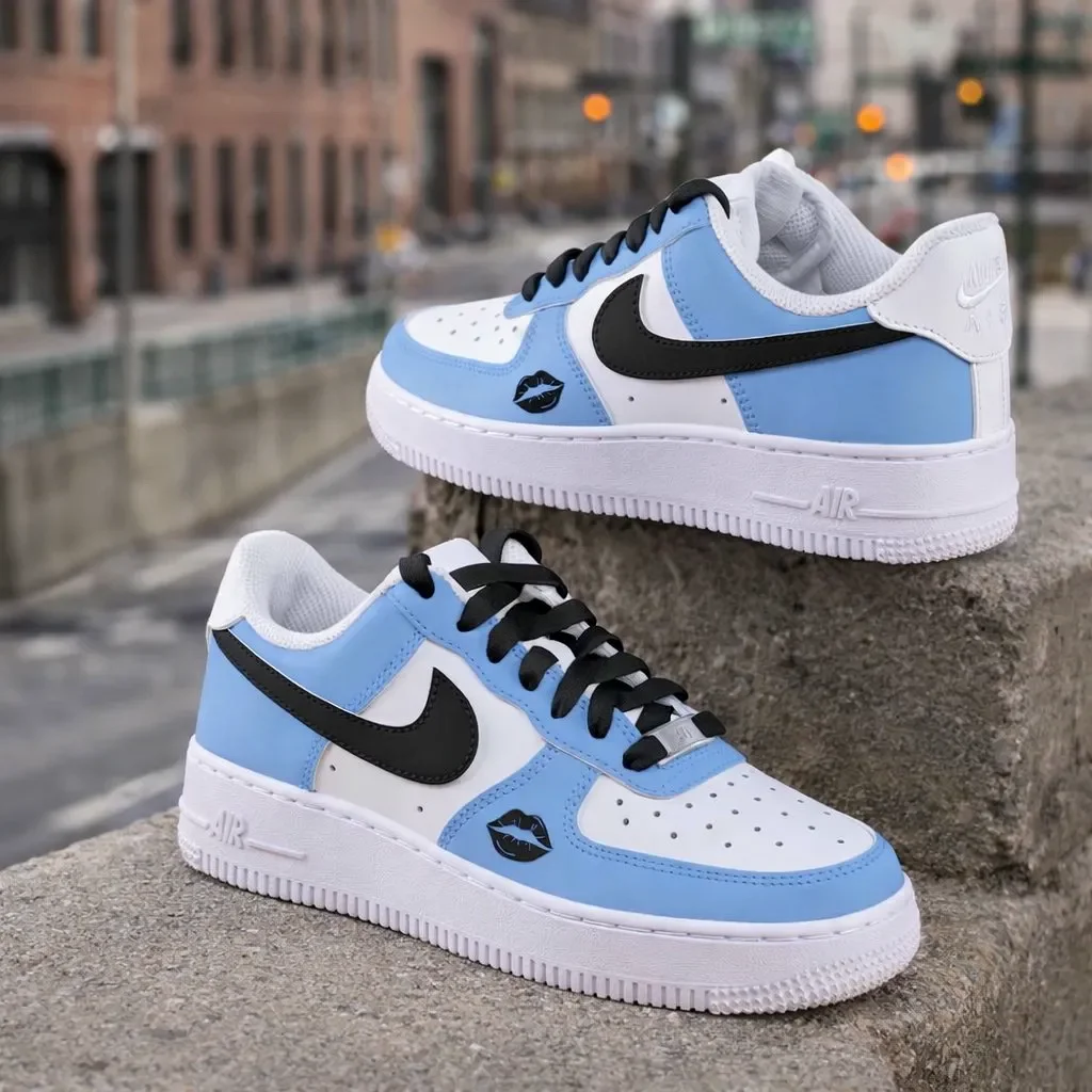 Custom Air Force 1 Low Gray Black Pattern Detail Hand Painted Sneakers 002