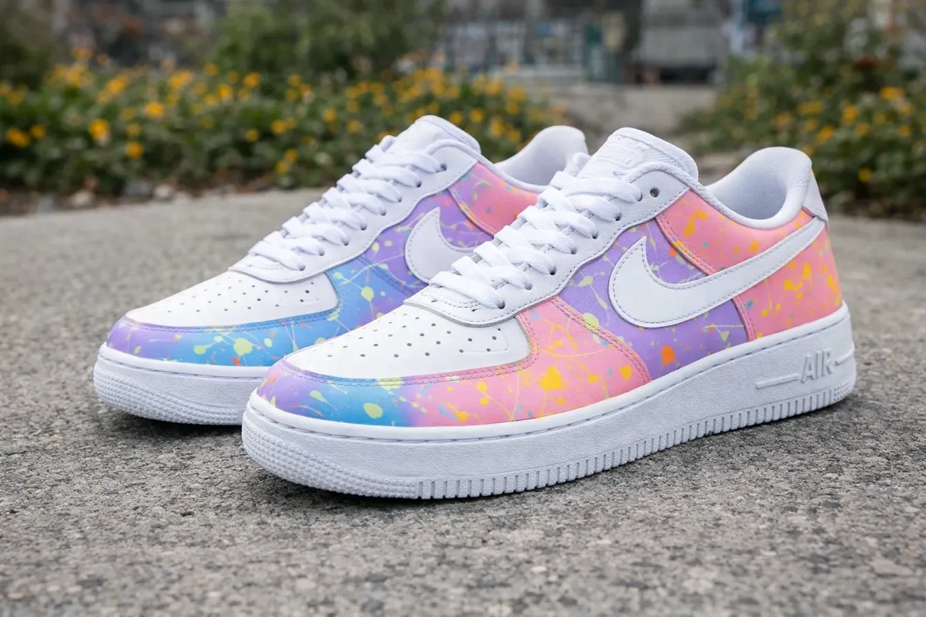 Custom Air Force 1 Low Gray Brown Pattern Detail Hand Painted Sneakers 001