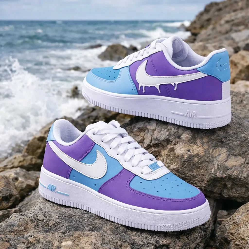 Custom Air Force 1 Low Gray Mint Pattern Detail Hand Painted Sneakers 001