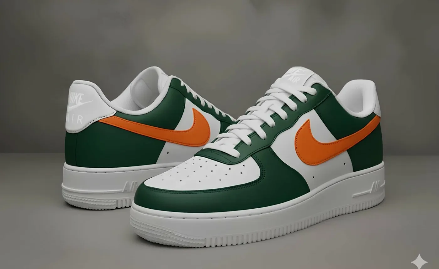 Custom Air Force 1 Low Green Orange Colorblock Hand Painted Sneakers 001