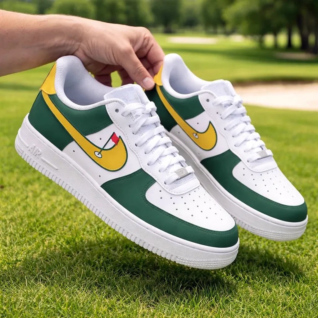 Custom Air Force 1 Low Green Yellow Colorblock Hand Painted Sneakers 001