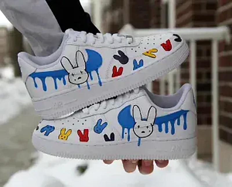 Custom Air Force 1 Low Miffy Blue Drip Hearts Hand Painted Sneakers 001
