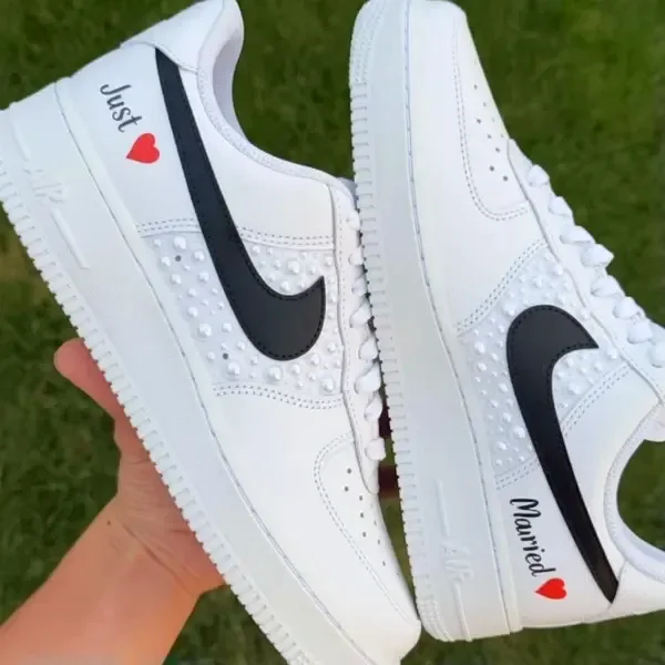 Custom Air Force 1 Low Minimal Black Swoosh Love Hearts Hand Painted Sneakers 00