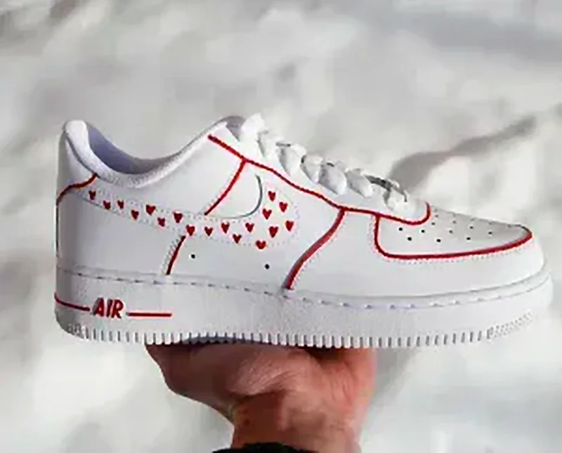 Custom Air Force 1 Low Minimal Red Line Art Hand Painted Sneakers 001
