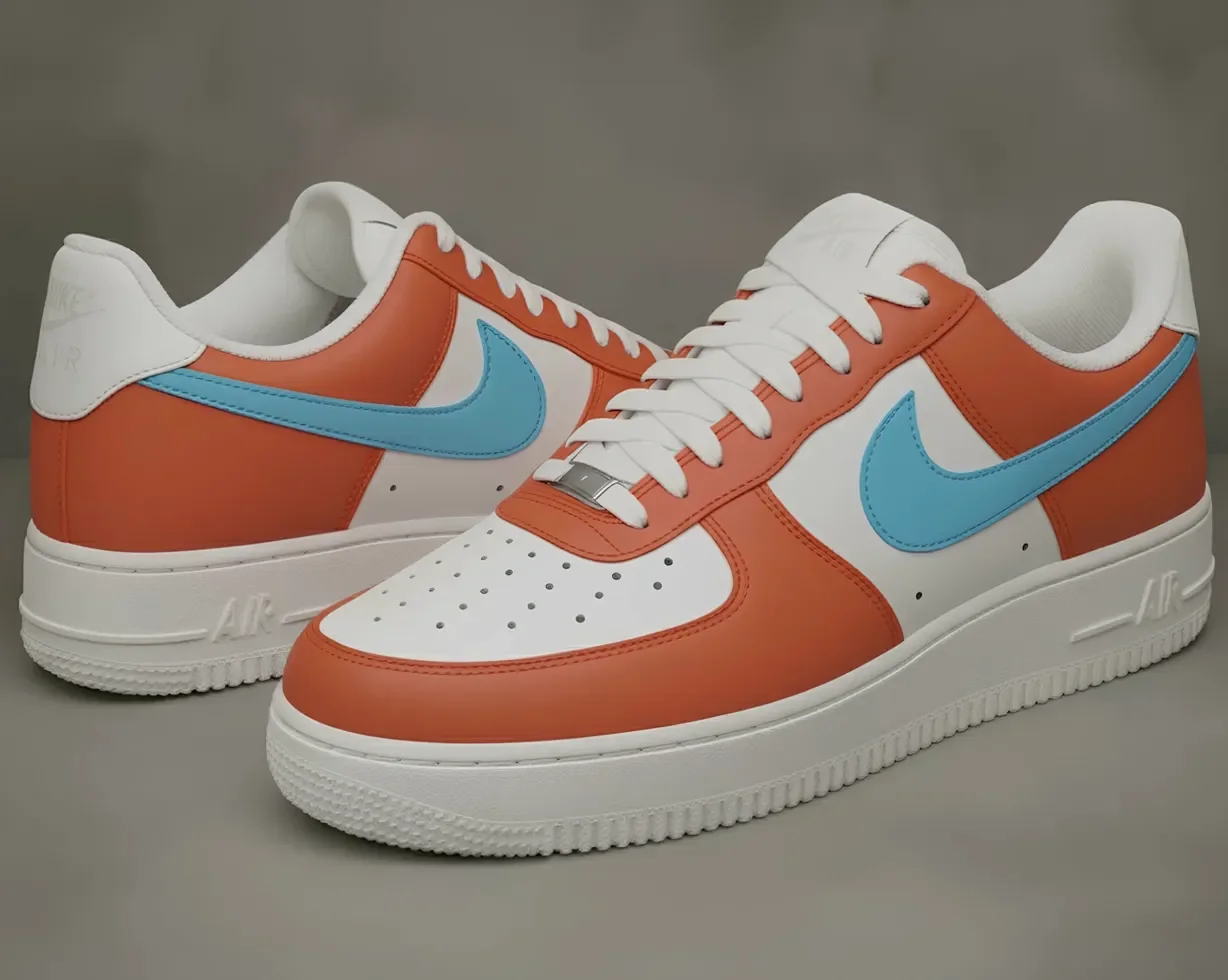 Custom Air Force 1 Low Orange Aqua Colorblock Hand Painted Sneakers 001