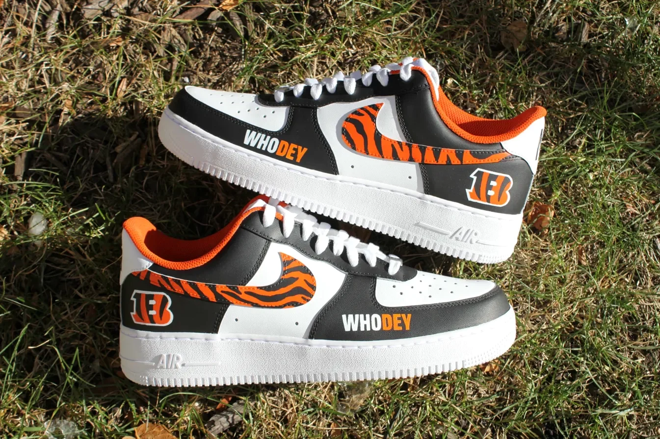 Custom Air Force 1 Low Orange Black Tiger Stripe Script Hand Painted Sneakers 00